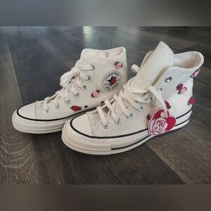 Converse White High-Top Sneakers with Floral Accents
